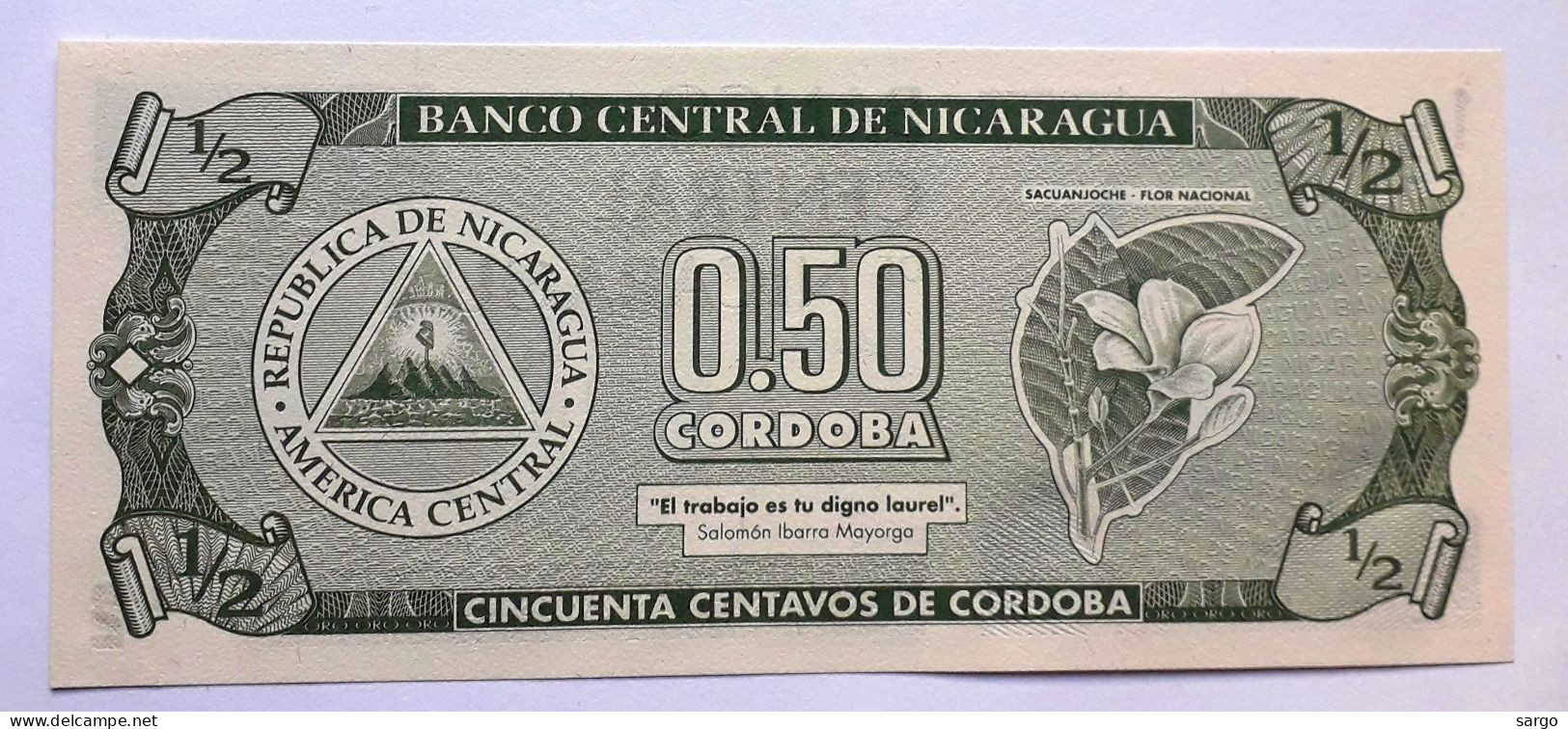 NICARAGUA - 0,50 CORDOBAS - P 172 (1992)  -  UNC - BANKNOTES - PAPER MONEY - CARTAMONETA - - Nicaragua