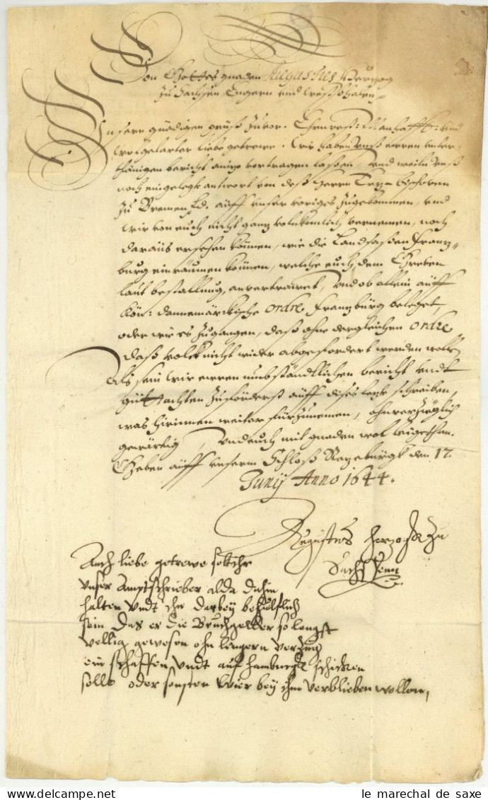 Sachsen-Lauenburg Herzog August (1577-1656) Ratzeburg 1644 Autograph Otterndorf Fruchtbringende Gesellschaft - Personajes Historicos