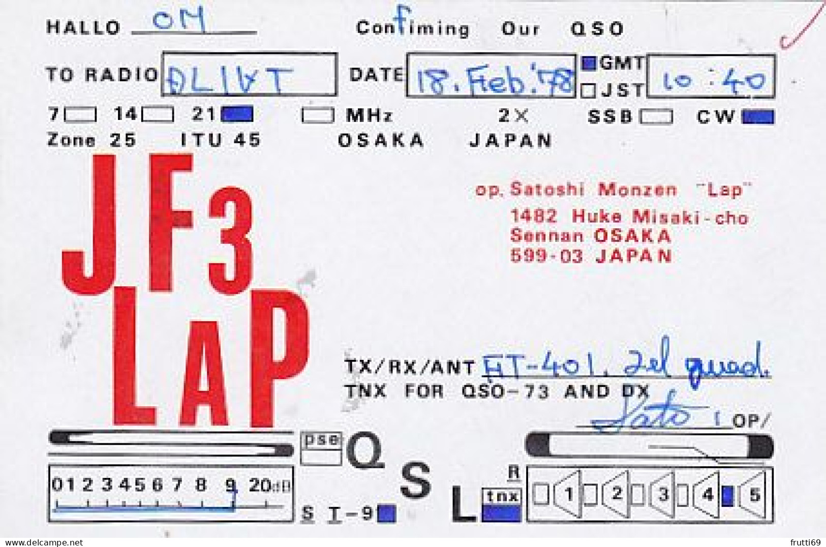 AK 203388 QSL - Japan - Osaka - Radio Amateur
