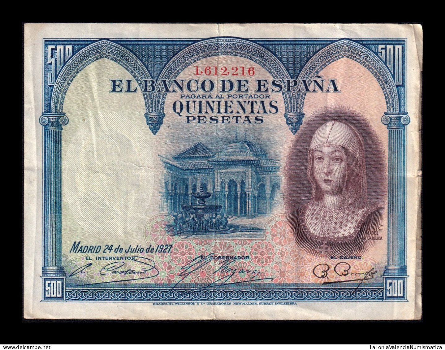 España Spain 500 Pesetas Isabel La Católica 1927 Pick 73 Bc/Mbc F/Vf - 500 Peseten