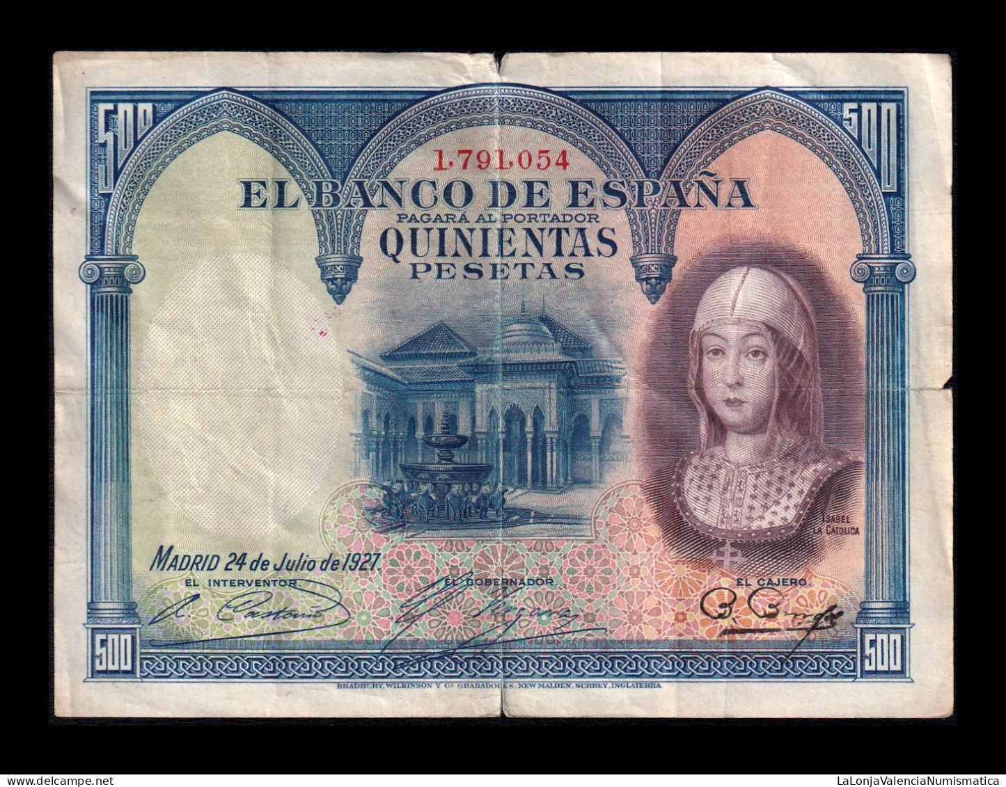 España Spain 500 Pesetas Isabel La Católica 1927 Pick 73 Bc/Mbc F/Vf - 500 Peseten