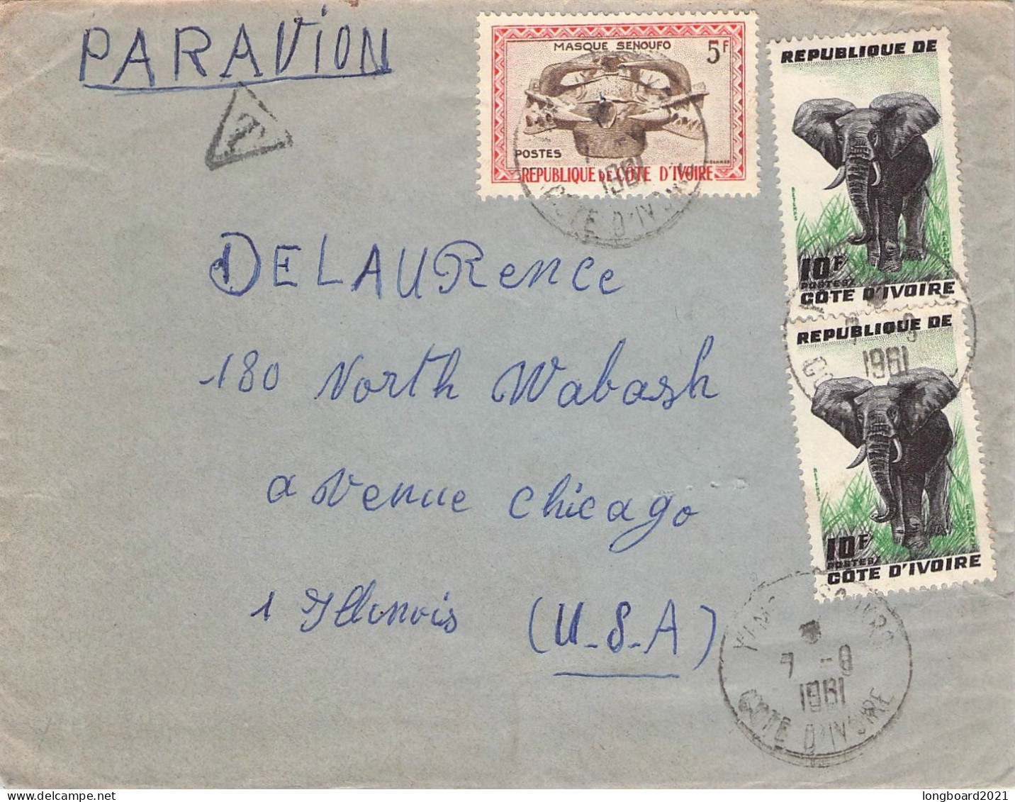 COTE D'IVOIRE - AIRMAIL 1961 - CHICAGO  / 6034 - Ivory Coast (1960-...)