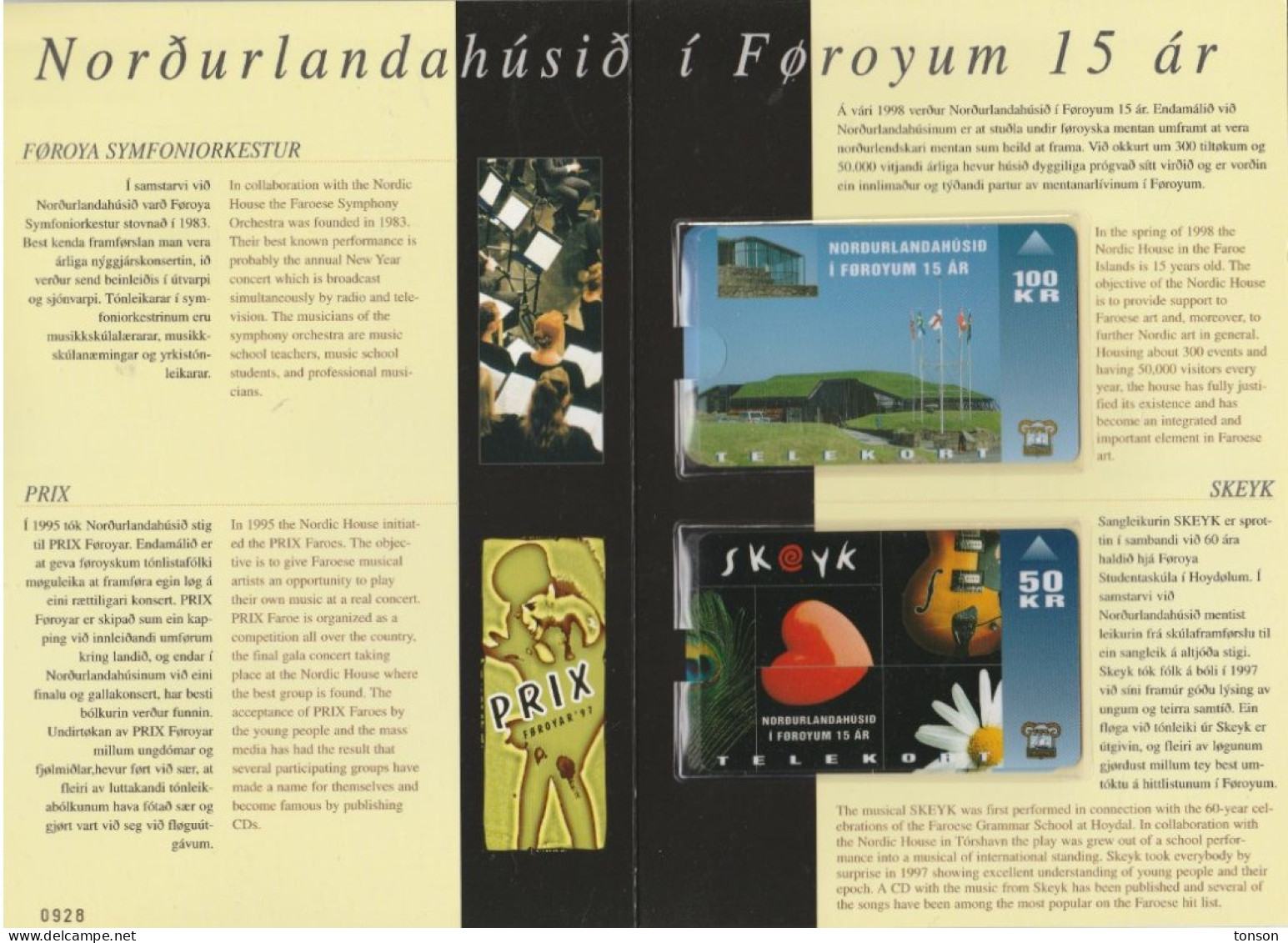 Faroe Islands, FAR-FO-05, OD-017 - 018, 2 Mint Cards In Folder, Nordic House 15 Years, 2 Scans. - Islas Faroe