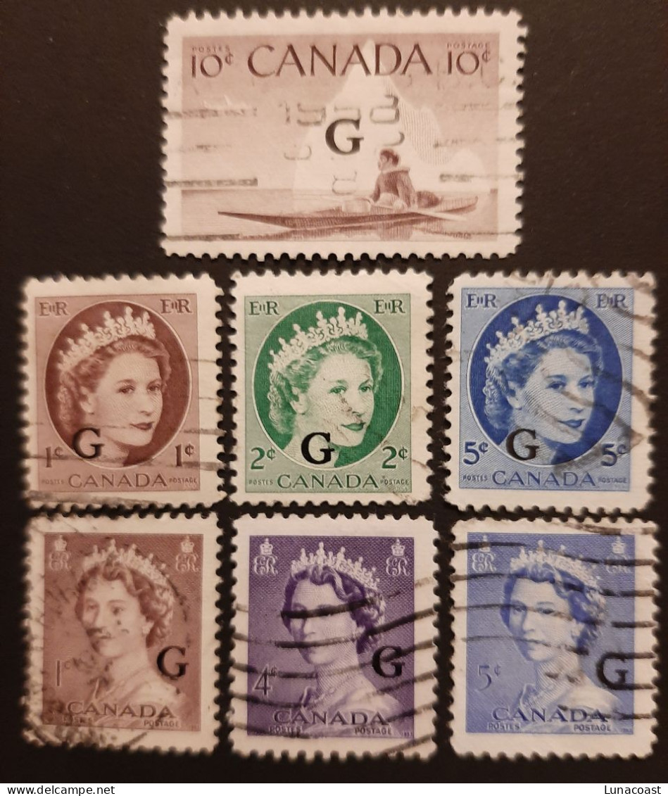 Canada 1953-55 USED  Sc O33,36,37,39,40,41-44  Queen Elizabeth, With G. - Oblitérés