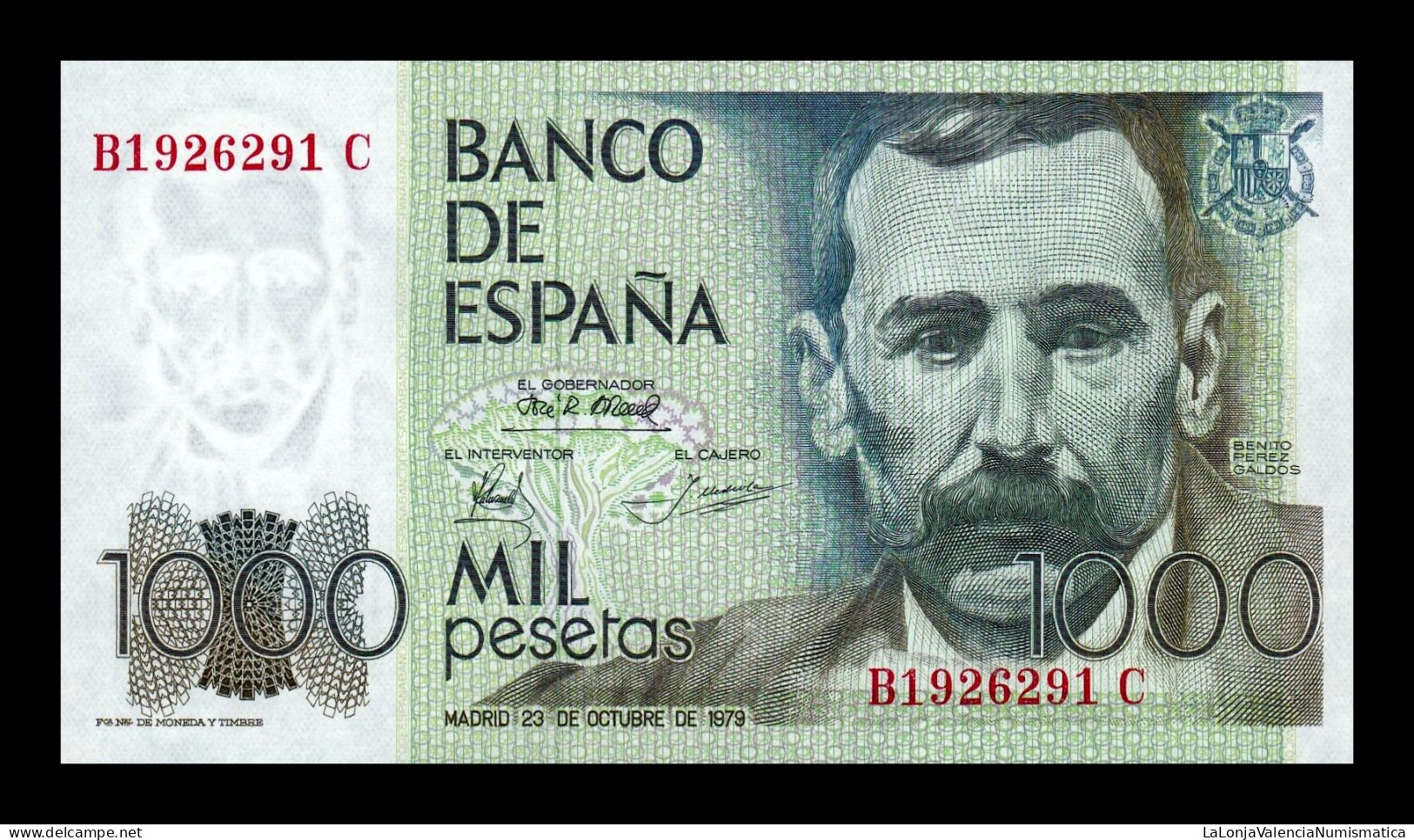 España Spain 1000 Pesetas Benito Pérez Galdos 1979 Pick 158 Capicua Serie B Sc Unc - [ 4] 1975-… : Juan Carlos I