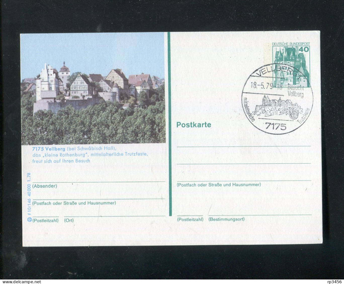 "BUNDESREPUBLIK DEUTSCHLAND" 1978, Bildpostkarte Mit Bildgleichem Stempel "VELLBERG" (80102) - Illustrated Postcards - Used