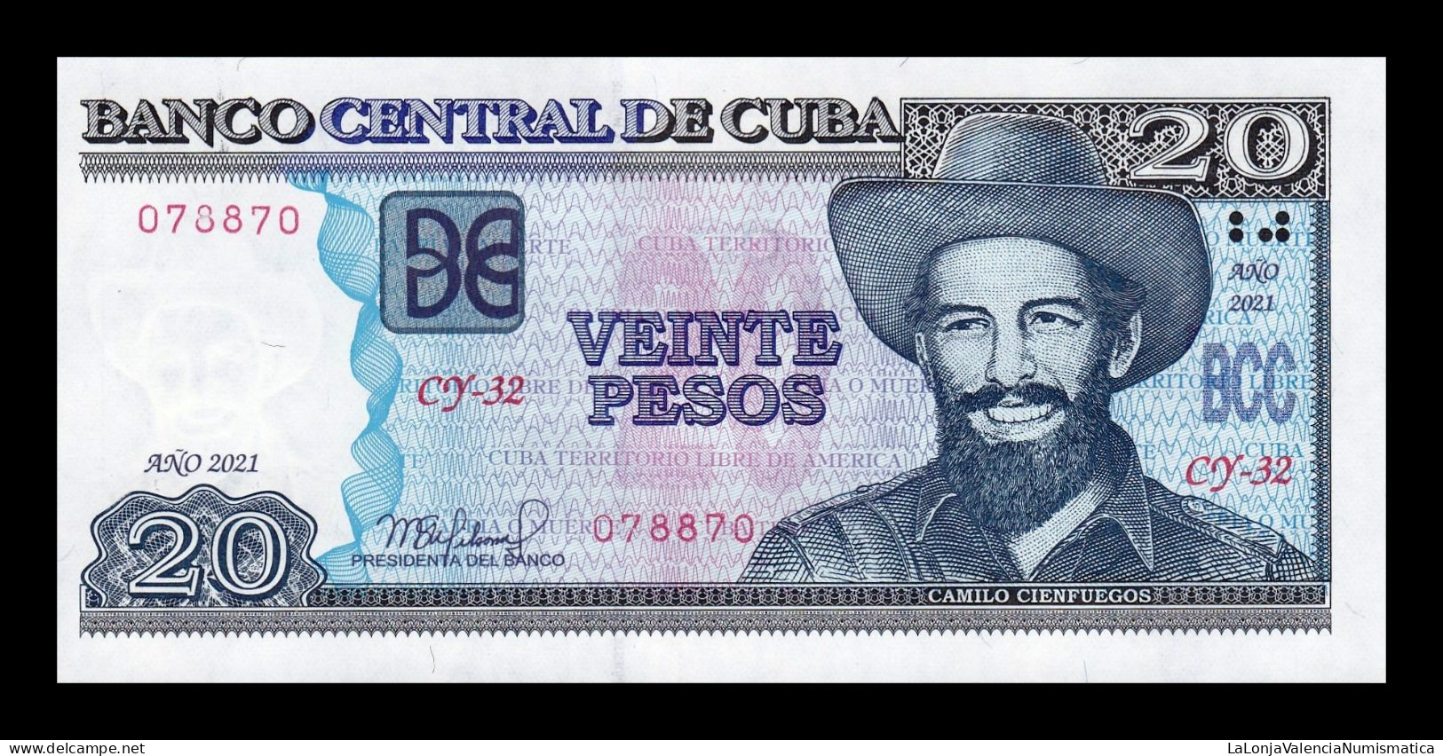 Cuba 20 Pesos Camilo Cienfuegos 2021 Pick 122o Nice Serial Sc Unc - Cuba