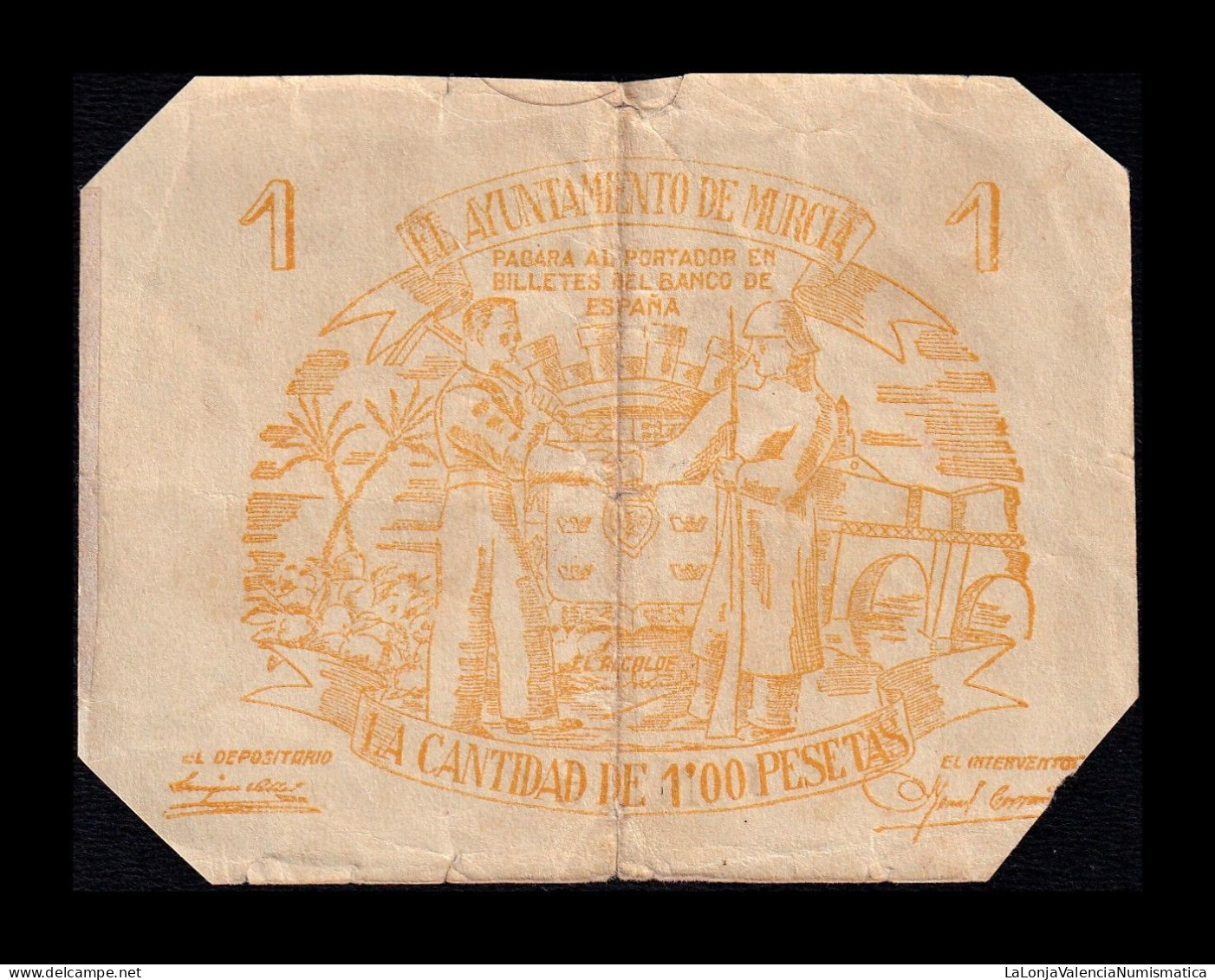 España Spain Billete Local Guerra Civil Murcia 1 Peseta 1937 Bc- G - Other & Unclassified