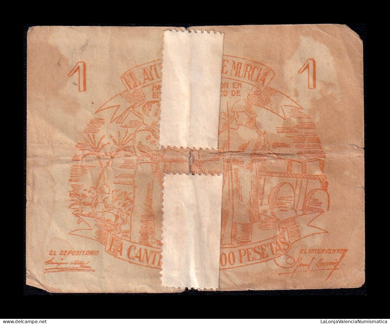 España Spain Billete Local Guerra Civil Murcia 1 Peseta 1937 Bc- G - Other & Unclassified