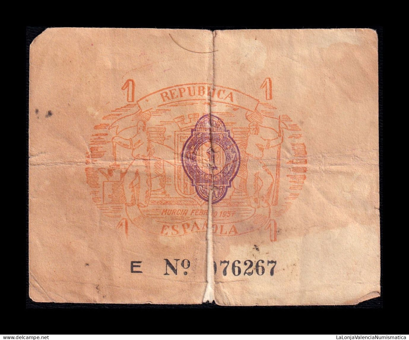 España Spain Billete Local Guerra Civil Murcia 1 Peseta 1937 Bc- G - Other & Unclassified