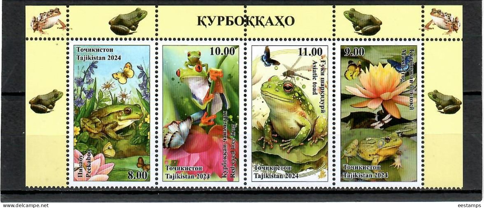 Tajikistan 2024 . Frogs (Flowers, Butterflies). 4v. - Tadjikistan