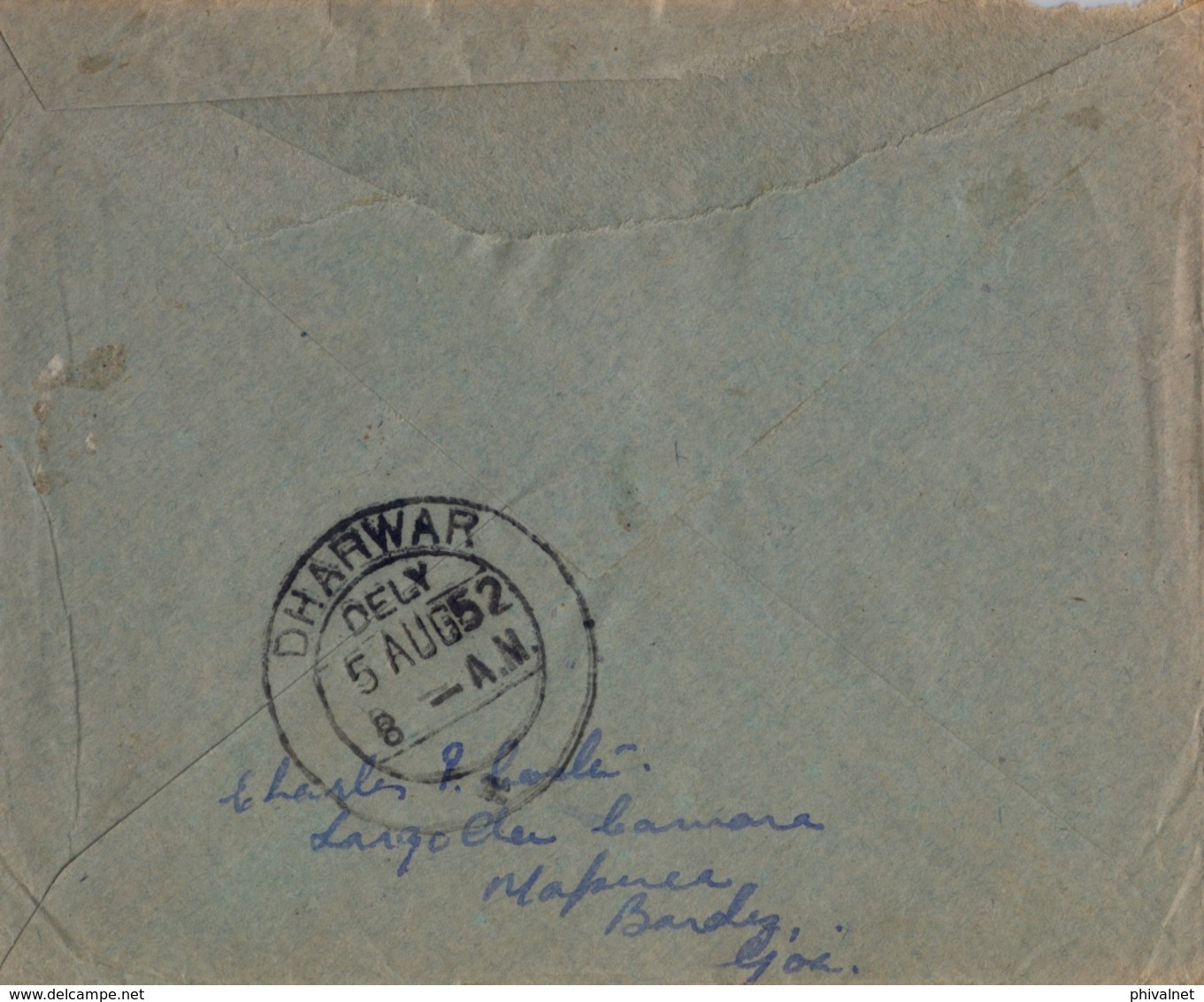 1952 , INDIA PORTUGUESA , SOBRE CIRCULADO , MAPUCA - DHARWAR - Portugees-Indië