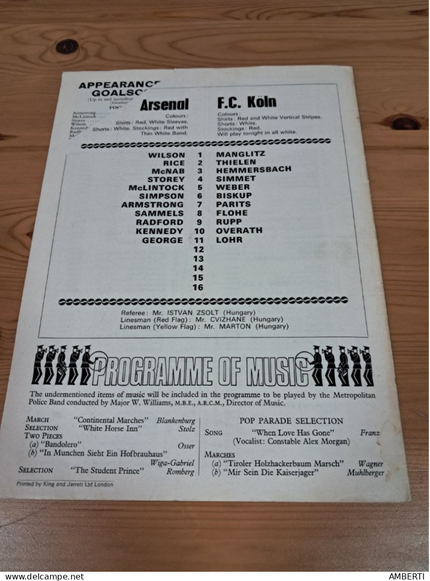 Programa Arsenal Colonia Copa de Ferias 1970/71