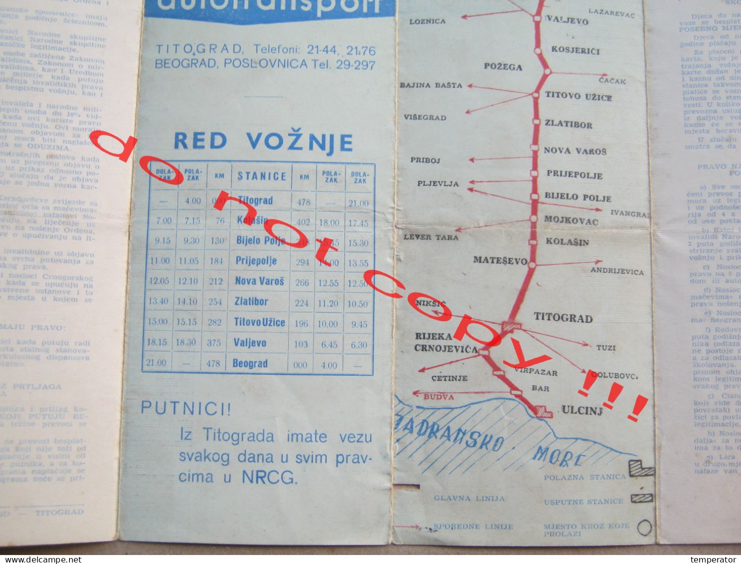 Yugoslavia " AUTOTRANSPORT " Titograd - Beograd / Bus Timetable ... - Europa