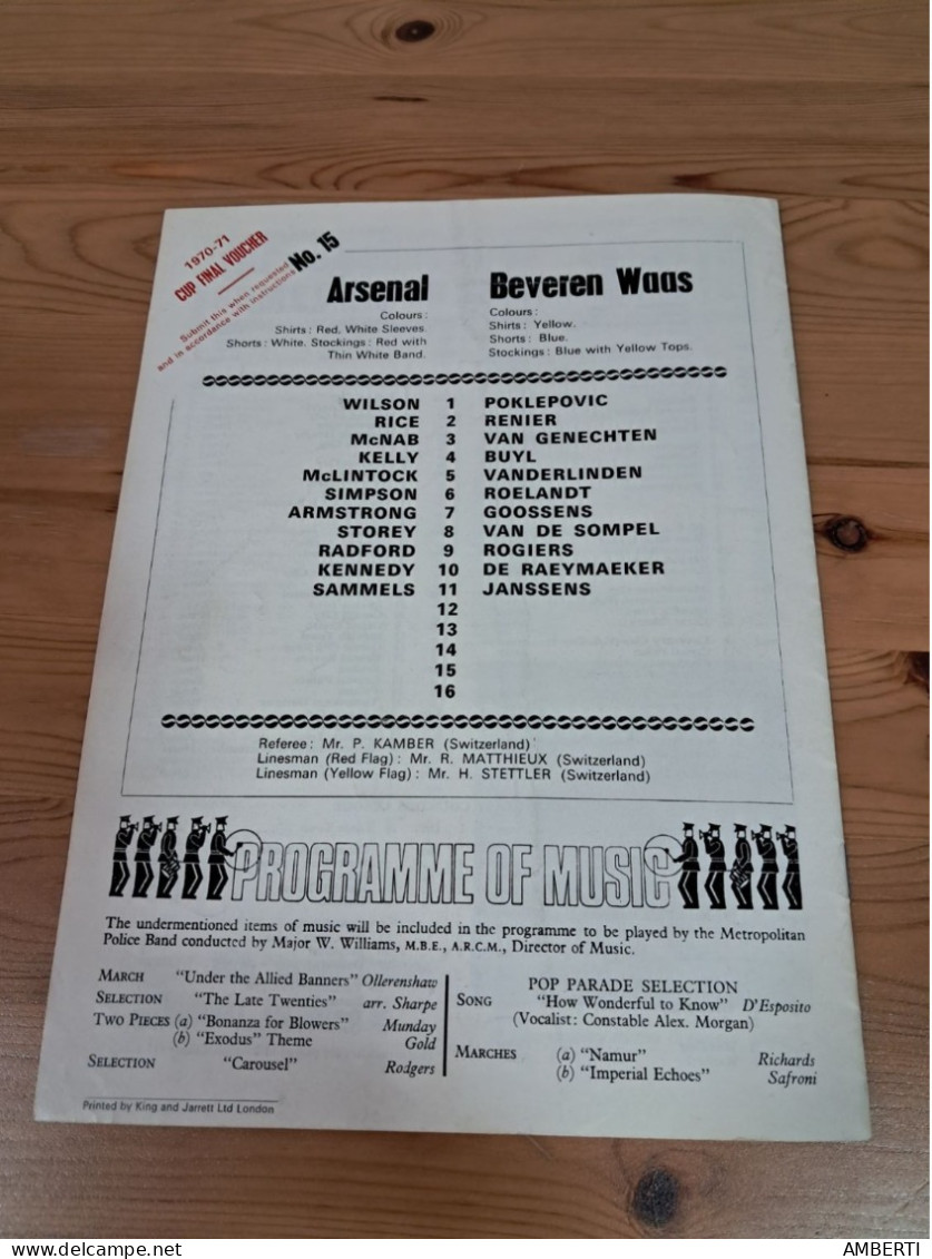 Programa Arsenal Beveren Copa de Ferias 1970/71