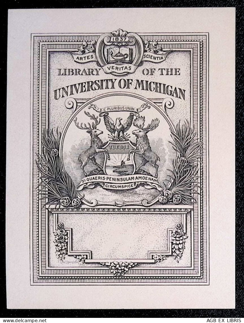 EX LIBRIS JOSEPH WINFRED SPENCELEY Per UNIVERSITY OF MICHIGAN US USA L17-F01 XIX° SECOLO ARALDICO ARMORIAL - Exlibris