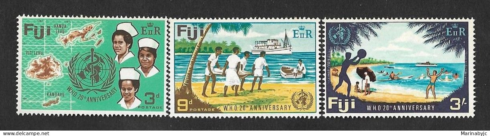SD)FIJI UN 20TH ANNIVERSARY, SERIES OF 3 MINT STAMPS - Fiji (1970-...)