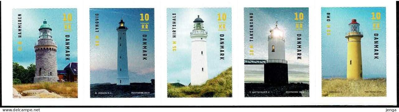 Denmark 2019; Lighthouses; Pane With Set Of 5 Self Adhesive; MNH (**). - Nuevos