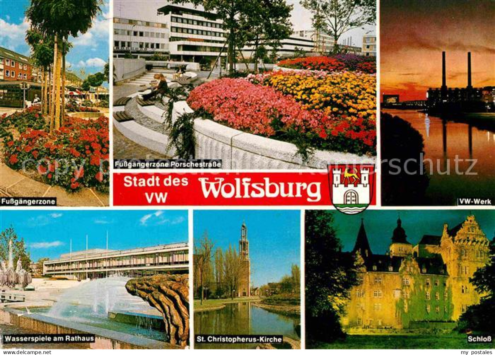 72715811 Wolfsburg Fussgaengerzone Porschestrasse Wasserspiele Schloss VW Werk W - Wolfsburg