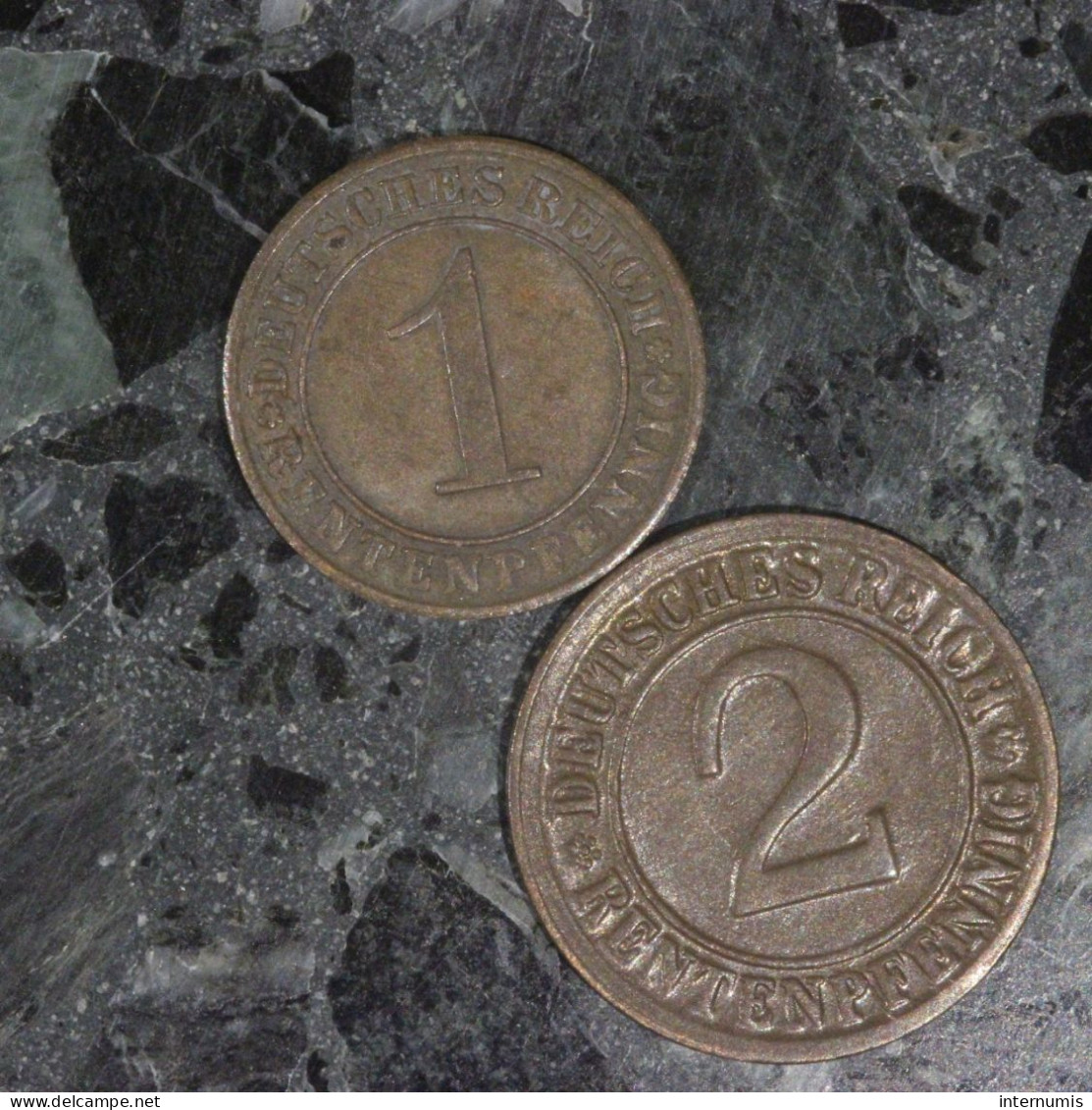 Allemagne / Germany LOT (2) : 1 Rentenpfennig 1924-J & 2 Rentenpfennig 1923-D - Kiloware - Münzen