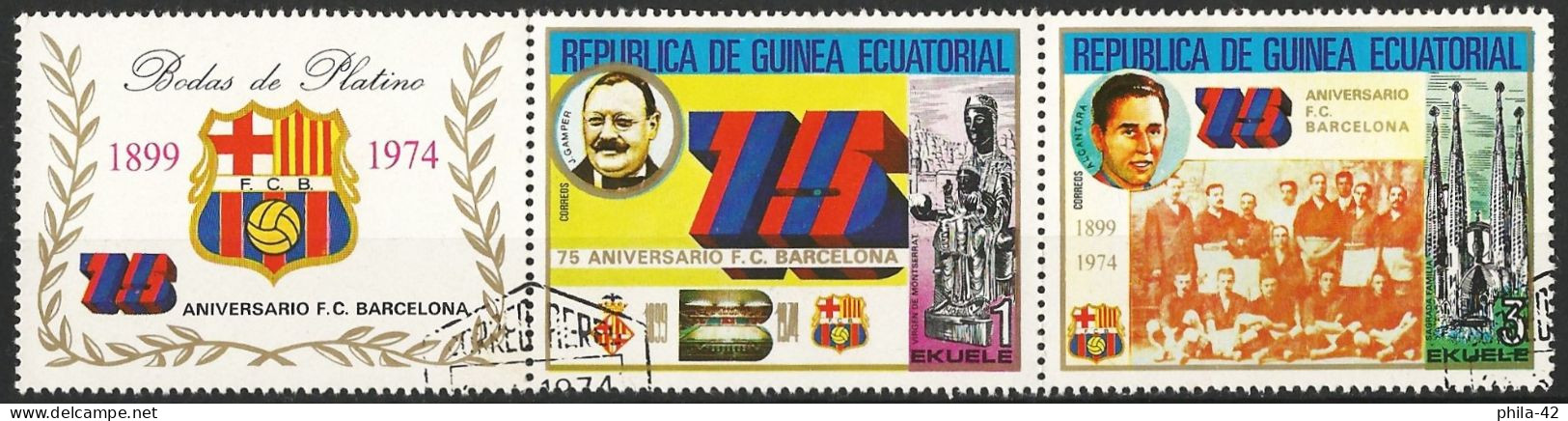 Equatorial Guinea 1974 - Mi 445/46 - YT 63A & 63B ( 175th Anniversary Of FC Barcelona ) + Label - Club Mitici