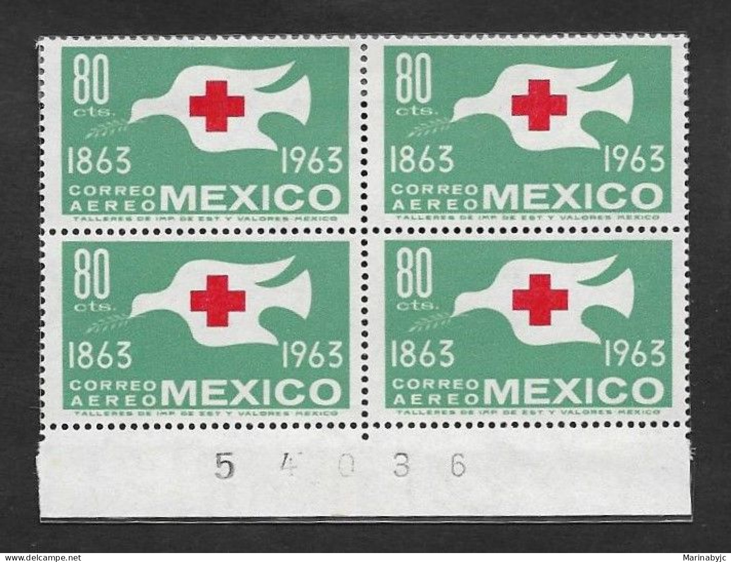 SD)1963 MEXICO CENTENARY OF THE RED CROSS, PALOMA 80C SCT C277, B/4 NEW - Mexico