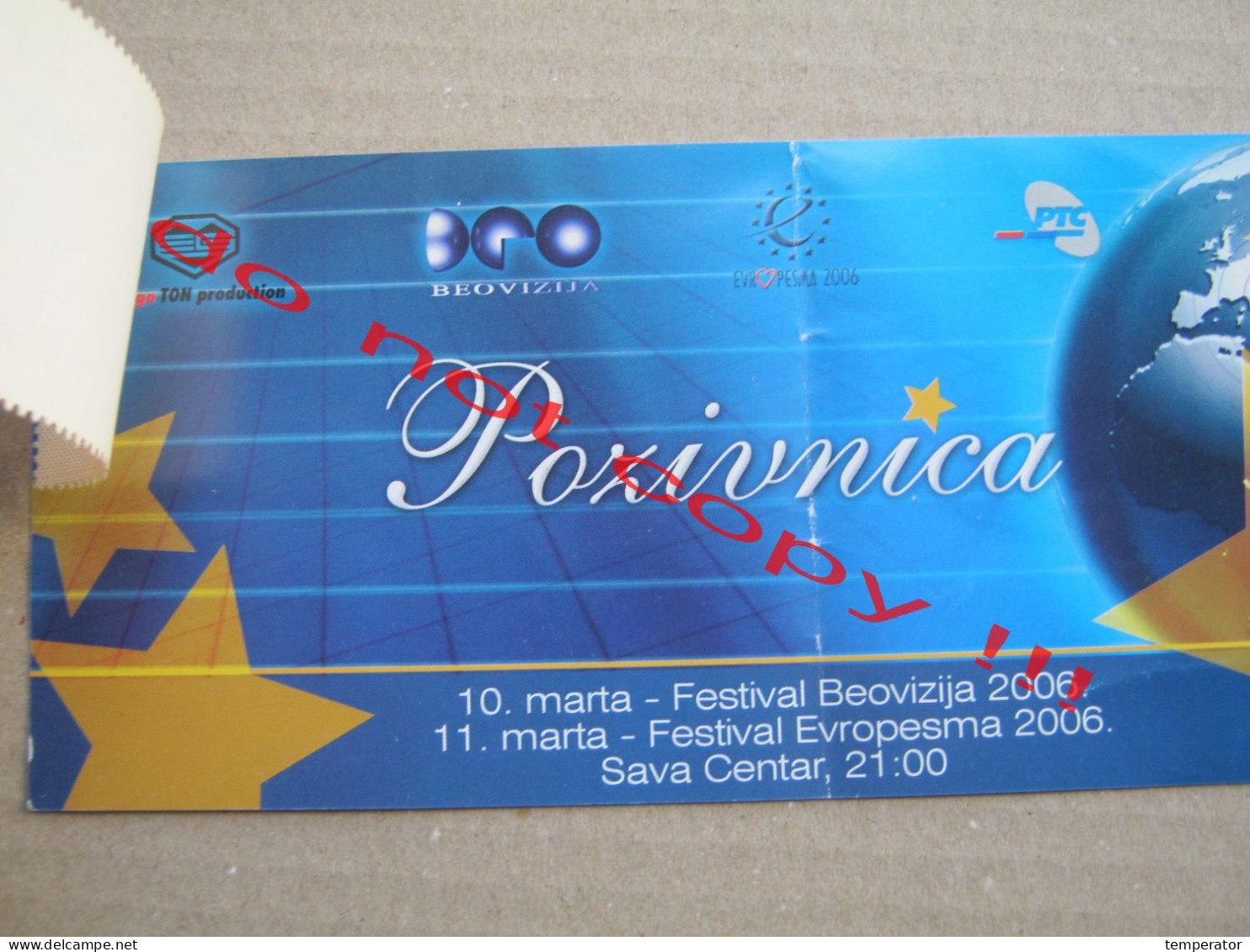 Serbia And Montenegro - EUROSONG Invitation Card CONCERT TICKET / BEOVIZIJA Beograd ( 2006 ) - Tickets De Concerts