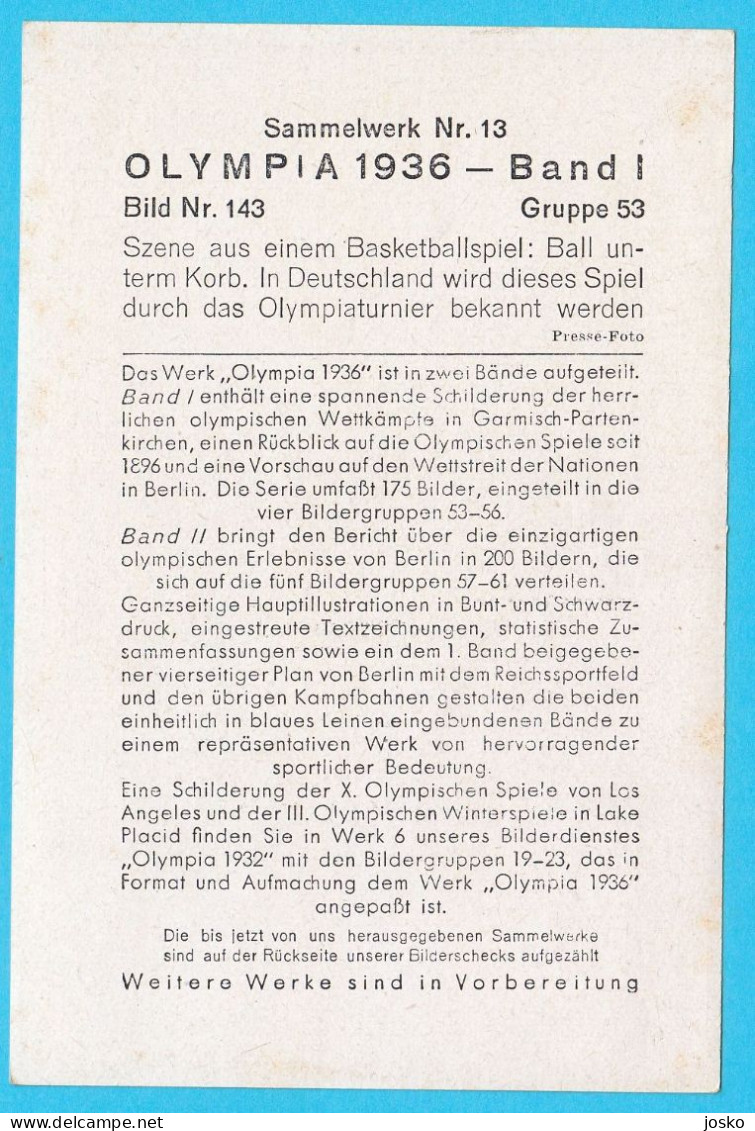 OLYMPIC GAMES BERLIN 1936 - BASKETBALL Vintage Card * Basket-ball Pallacanestro Baloncesto Basquetebol - Trading Cards