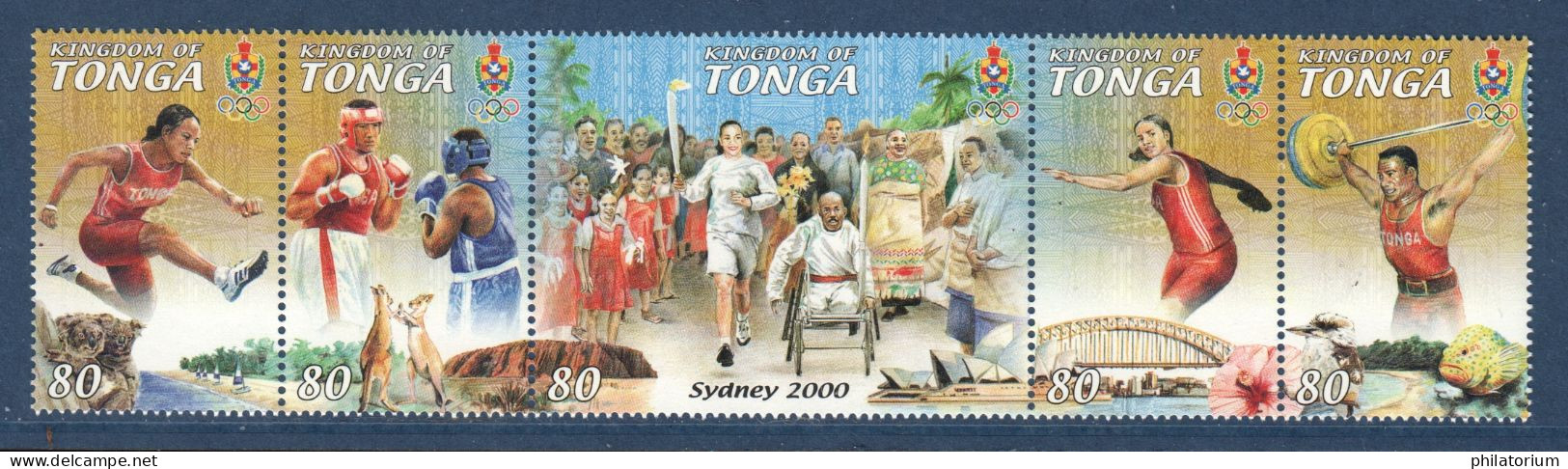 Tonga, **, Yv 1167, 1168, 1169, 1170, 1171, Mi 1578, 1579, 1580, 1581, 1582, SG 1478a, JO Sydney 2000, - Sommer 2000: Sydney