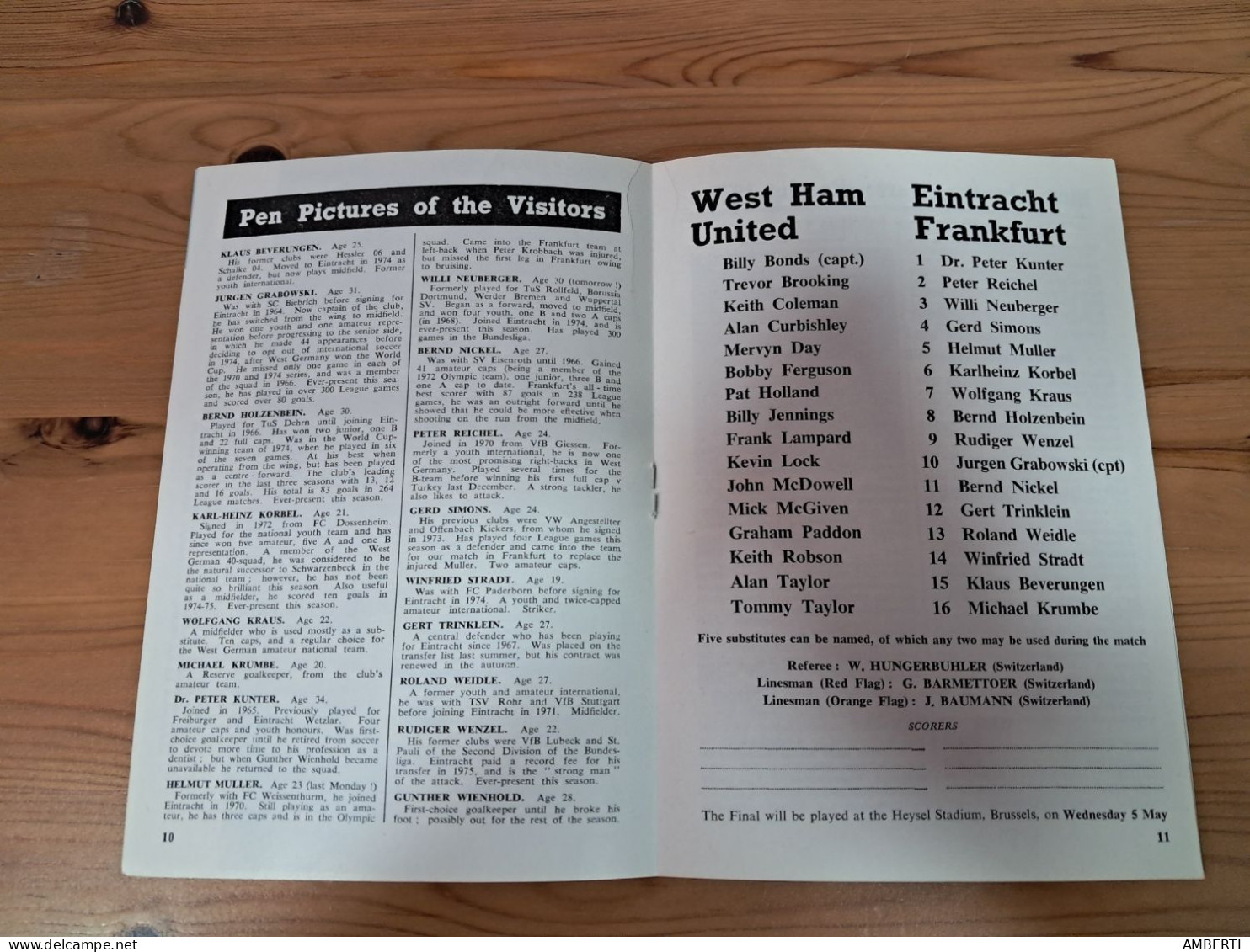 Programa West Ham Eintranch Frankfurt Semifinal Recopa 1975/76