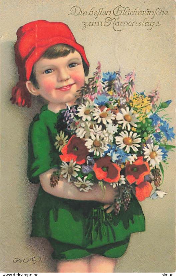 N°24458 - F. Baumgarten - Fillette Avec Un Bouquet De Fleurs Des Champs - Coquelicots, Marguerites - Baumgarten, F.