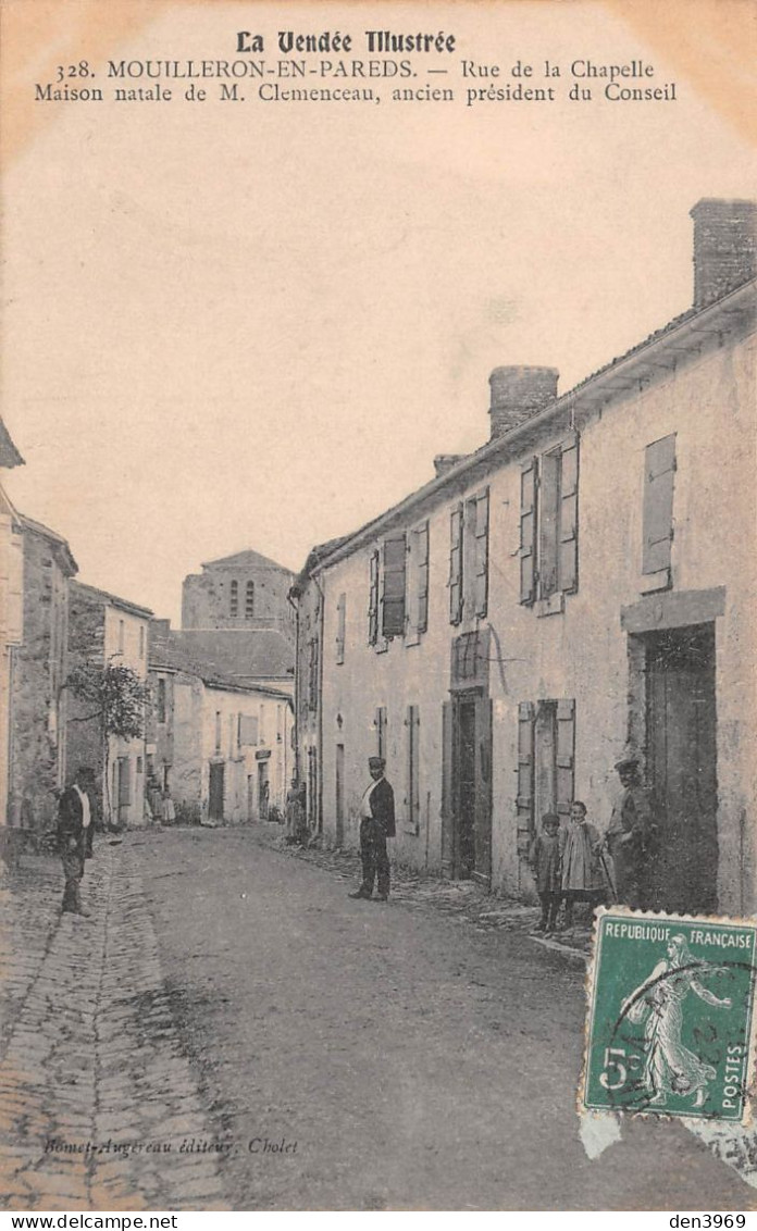 MOUILLERON-en-PAREDS (Vendée) - Rue De La Chapelle - Maison Natale De Clémenceau - Voyagé 1910 (2 Scans) - Mouilleron En Pareds