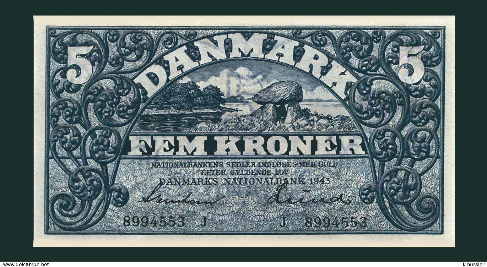 # # # Banknote Dänemark (Denmark) 5 Kroner 1943 (P-30) UNC # # # - Danemark