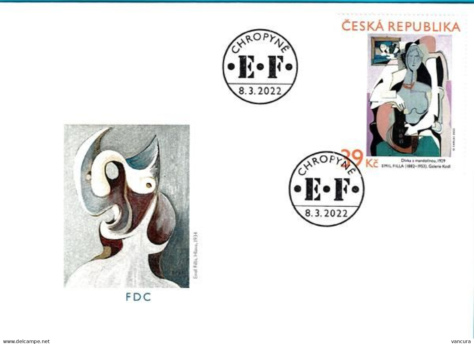 FDC 1153 Czech Republic Emil Filla, Girl With A Mandolin 2022 - FDC