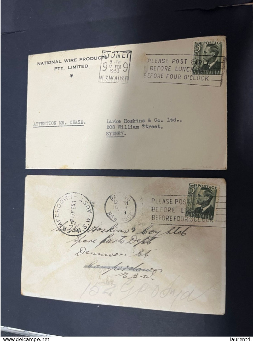 21-2-2024 (4 X 49) Australia Cover X 2 - 1950's (with Slogan Advertising) - Lettres & Documents
