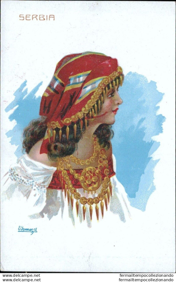 As288 Cartolina Costume Serbia Illustratore Brunazzi - Sonstige & Ohne Zuordnung