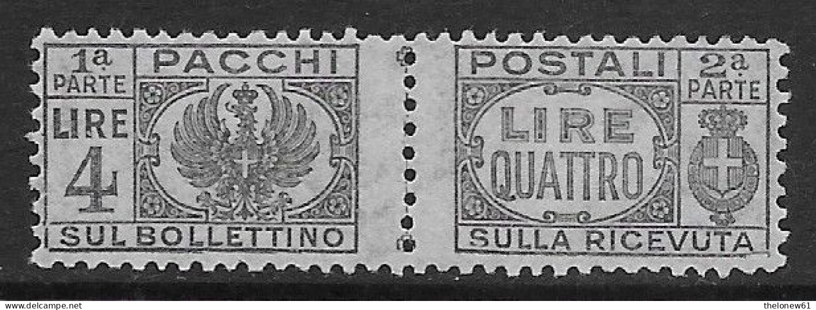 Italia Italy 1945 Luogotenenza Pacchi Postali Senza Fasci L4 Sa N.PP63 Nuovo MH * - Postpaketten