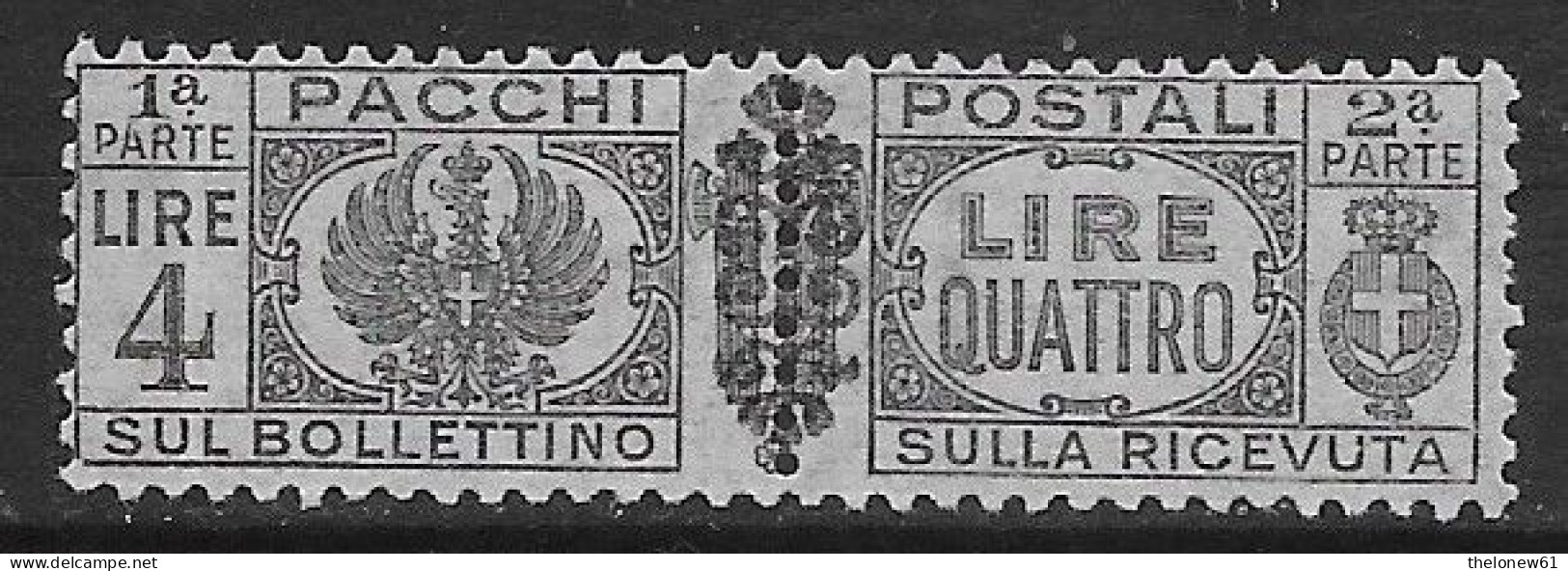 Italia Italy 1945 Luogotenenza Pacchi Postali Con Fregi L4 Sa N.PP57 Nuovo MH * - Pacchi Postali