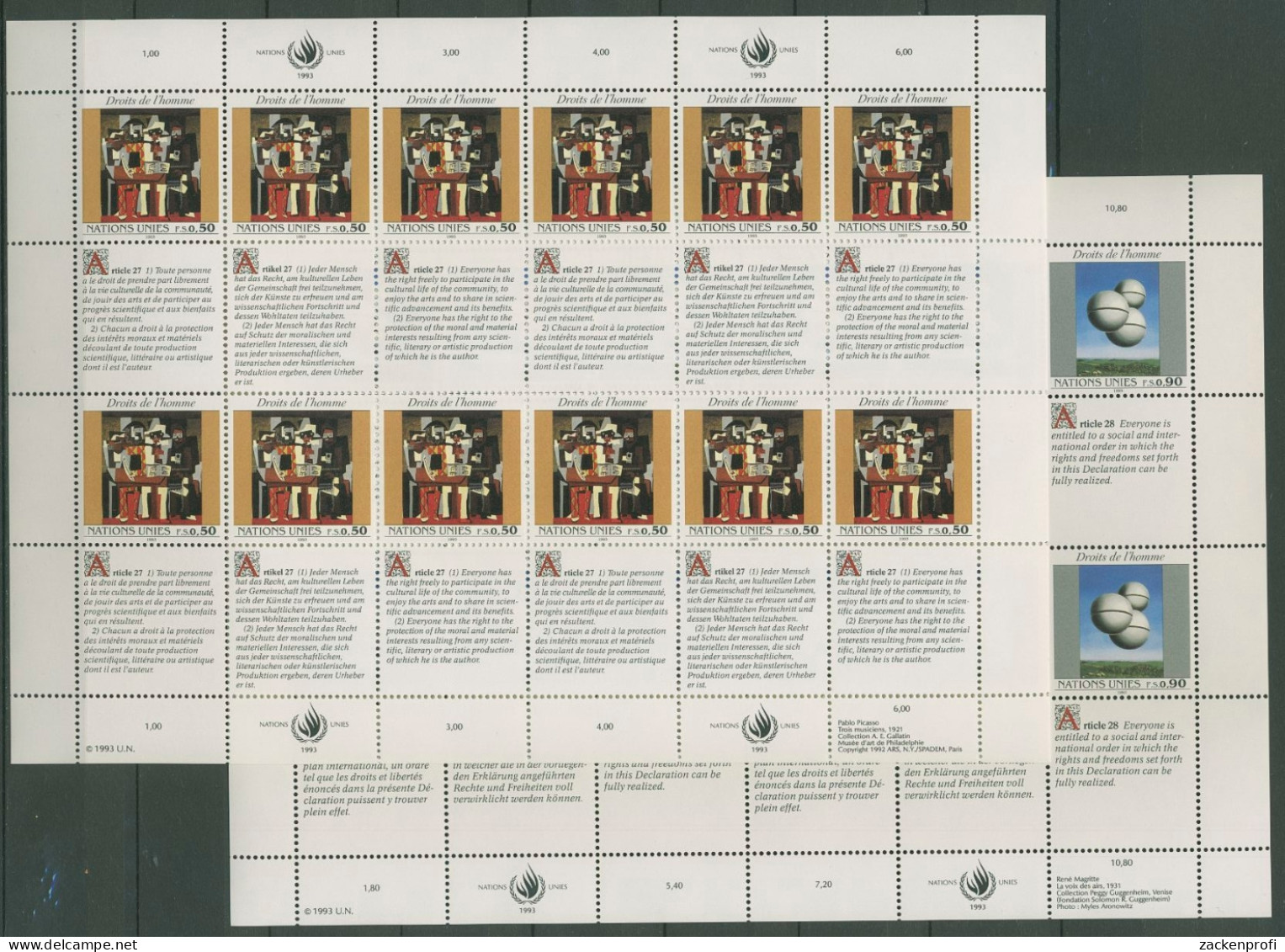 UNO Genf 1993 Erklärung Menschenrechte (V) 233/34 ZD-Bogen Postfrisch (C13977) - Blokken & Velletjes