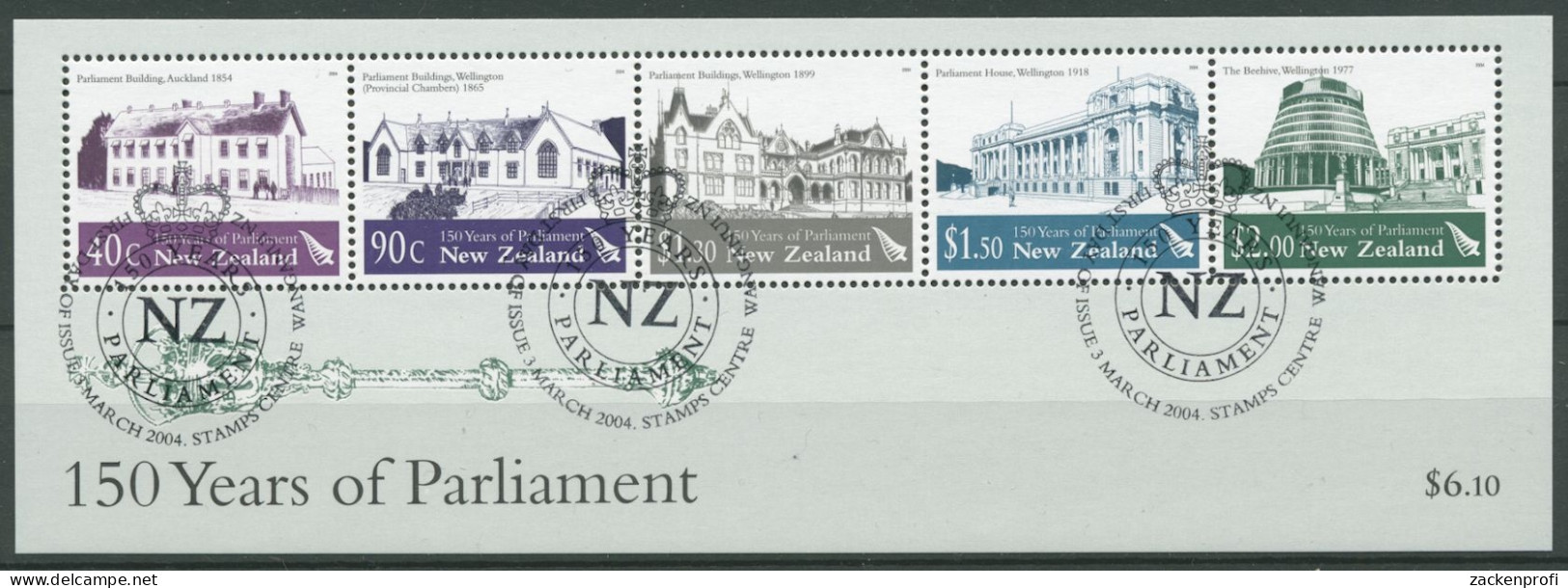Neuseeland 2004 150 Jahre Parlament Gebäude Block 168 Gestempelt (C25709) - Blokken & Velletjes