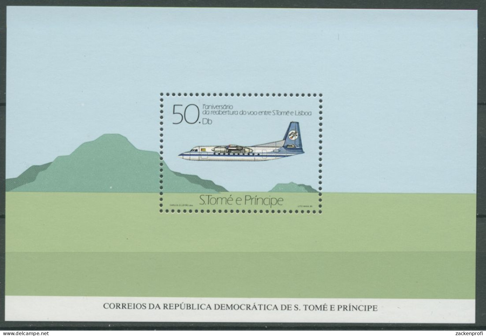 Sao Tomé Und Príncipe 1985 Flugverkehr N. Lissabon Block 163 Postfrisch (C27041) - Sao Tome Et Principe