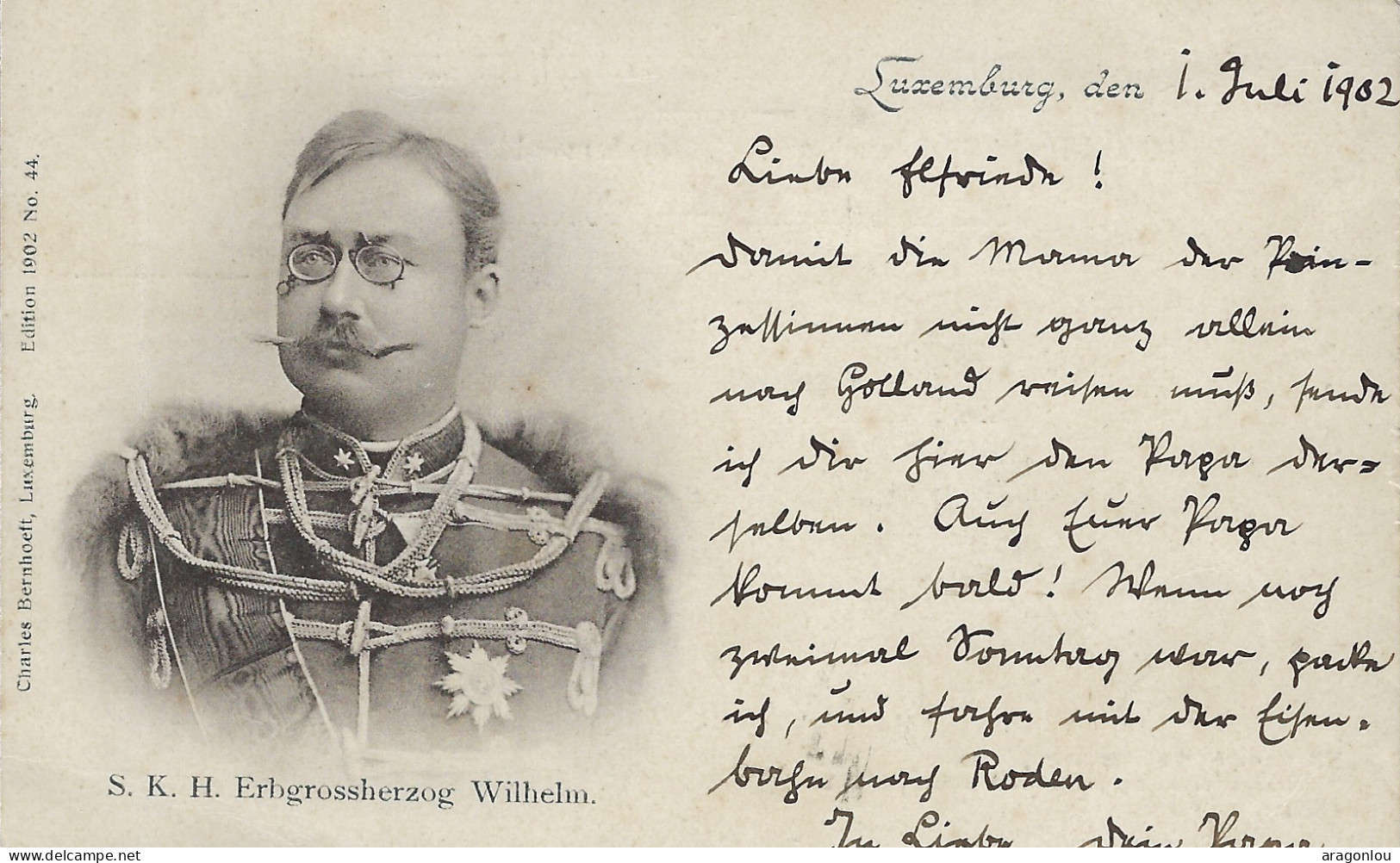 Luxembourg - Luxemburg -  S.K.H. ERBGROSSHERZOG WILHELM  -  Ch. Bernhoefft , Luxembg - Pli Gauche - Familia Real