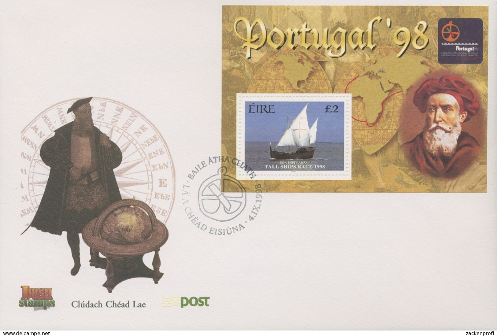 Irland 1998 Briefm.-Ausstellung PORTUGAL '98 Ersttagsbrief Block 28 FDC (X18537) - FDC