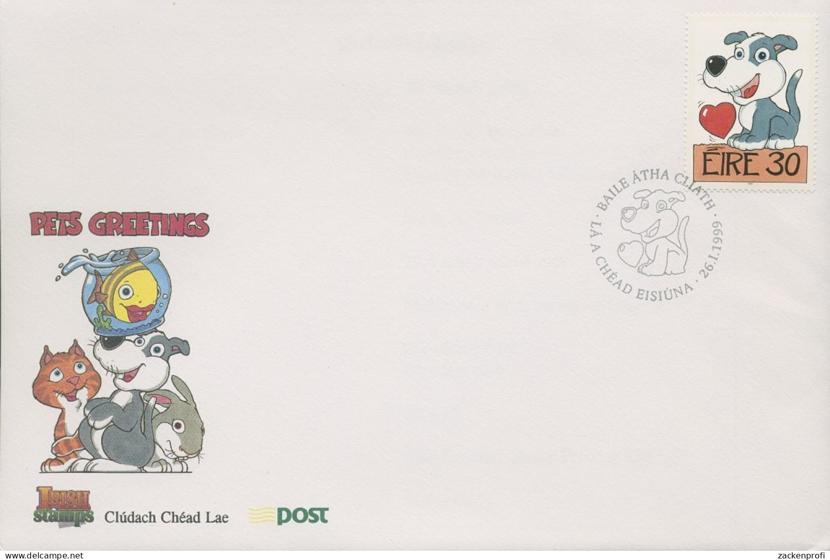 Irland 1999 Grußmarke: Hund Ersttagsbrief 1113 A FDC (X18520) - FDC