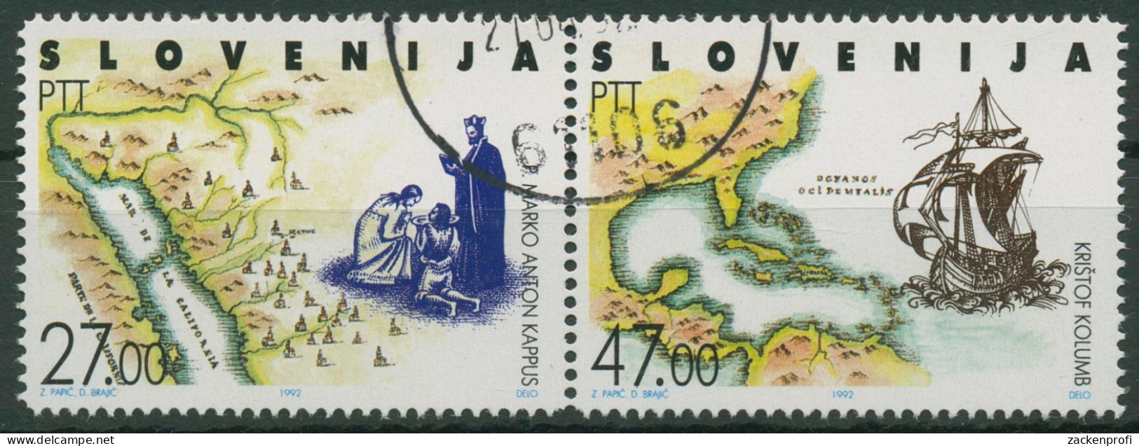 Slowenien 1992 Entdeckung Amerikas Kolumbus Landkarte 20/21 ZD Gestempelt - Slowenien