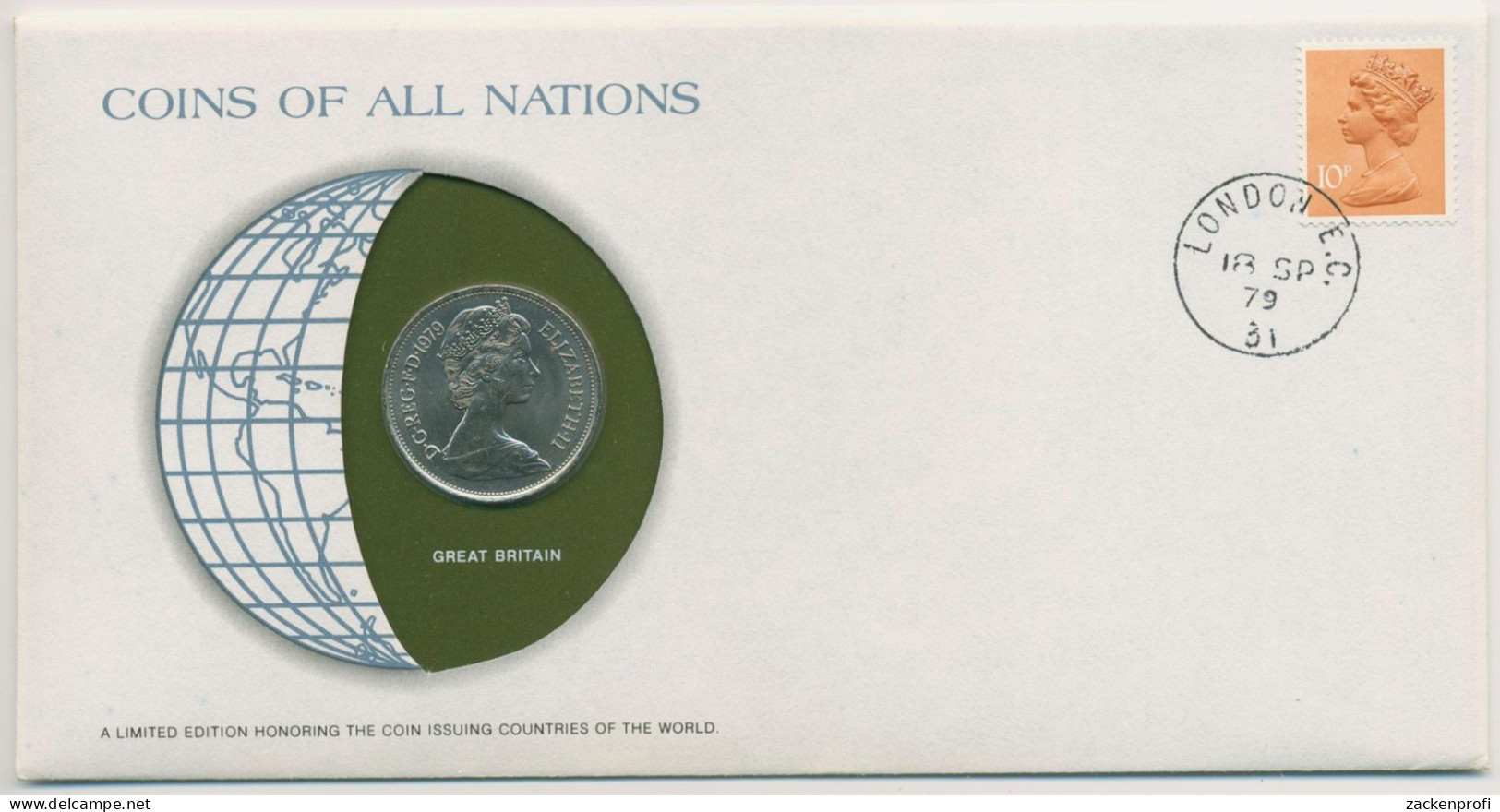 Großbritannien 1979 Weltkugel Numisbrief 10 New Pence (N278) - 10 Pence & 10 New Pence