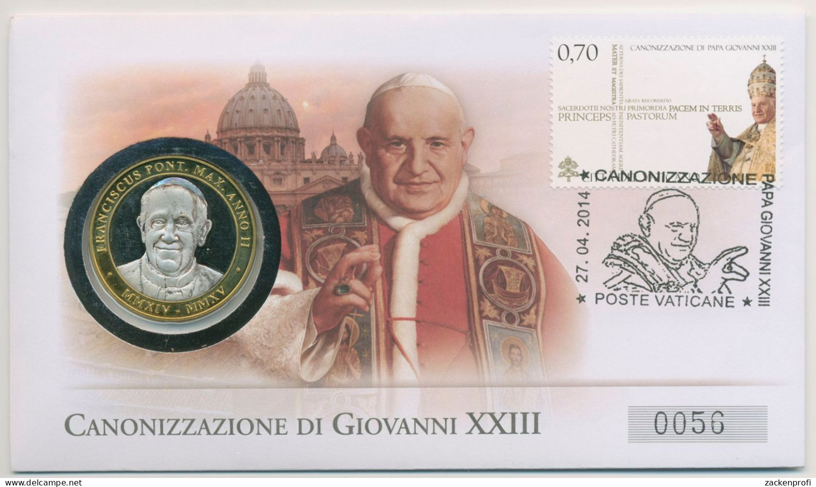 Vatikan 2014 Papst Johannes XXIII. Numisbrief Mit Gedenkmedaille (N258) - Vaticano