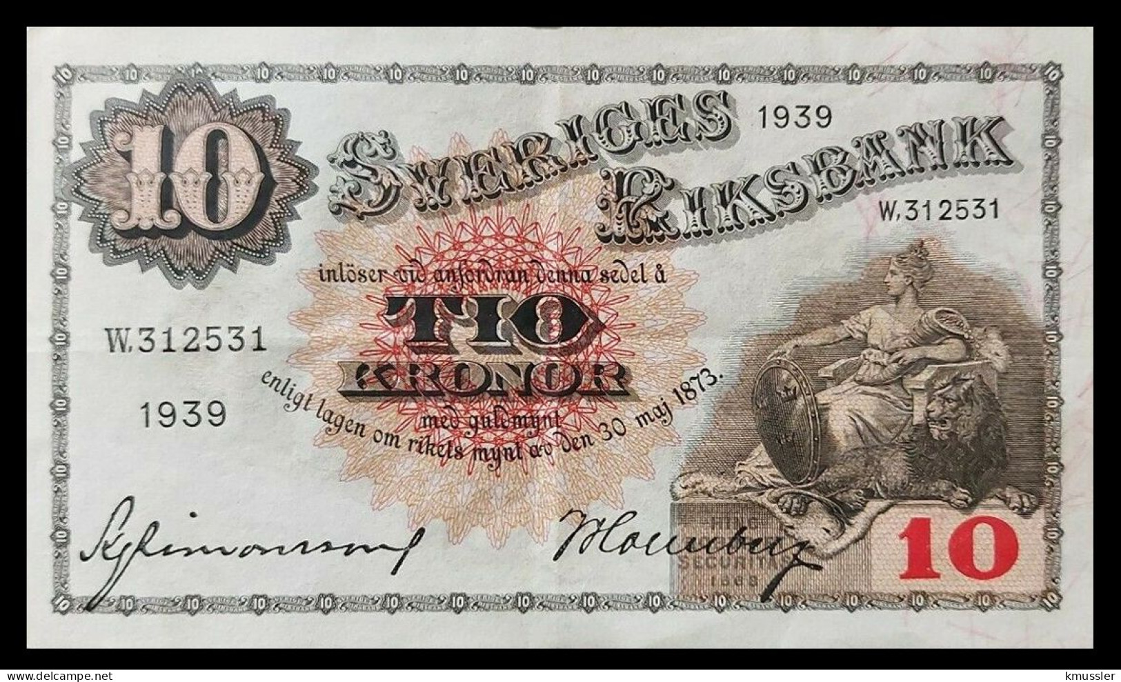 # # # Banknote Schweden (Sweden) 10 Kronen 1939 # # # - Svezia