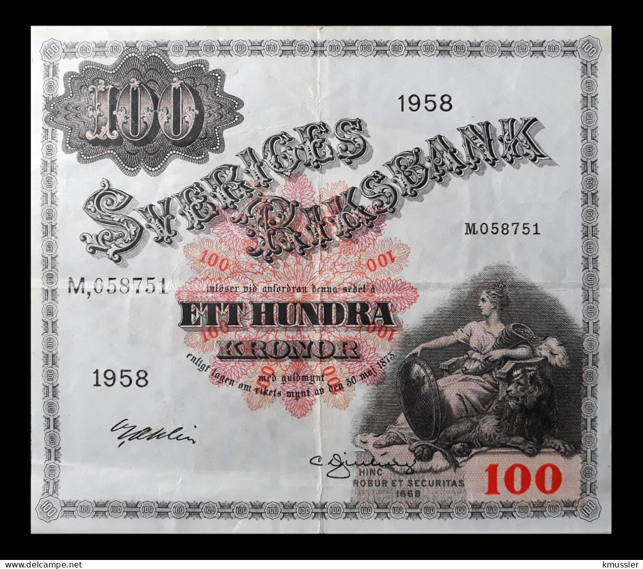 # # # Banknote Schweden (Sweden) 100 Kronen 1958 # # # - Suède