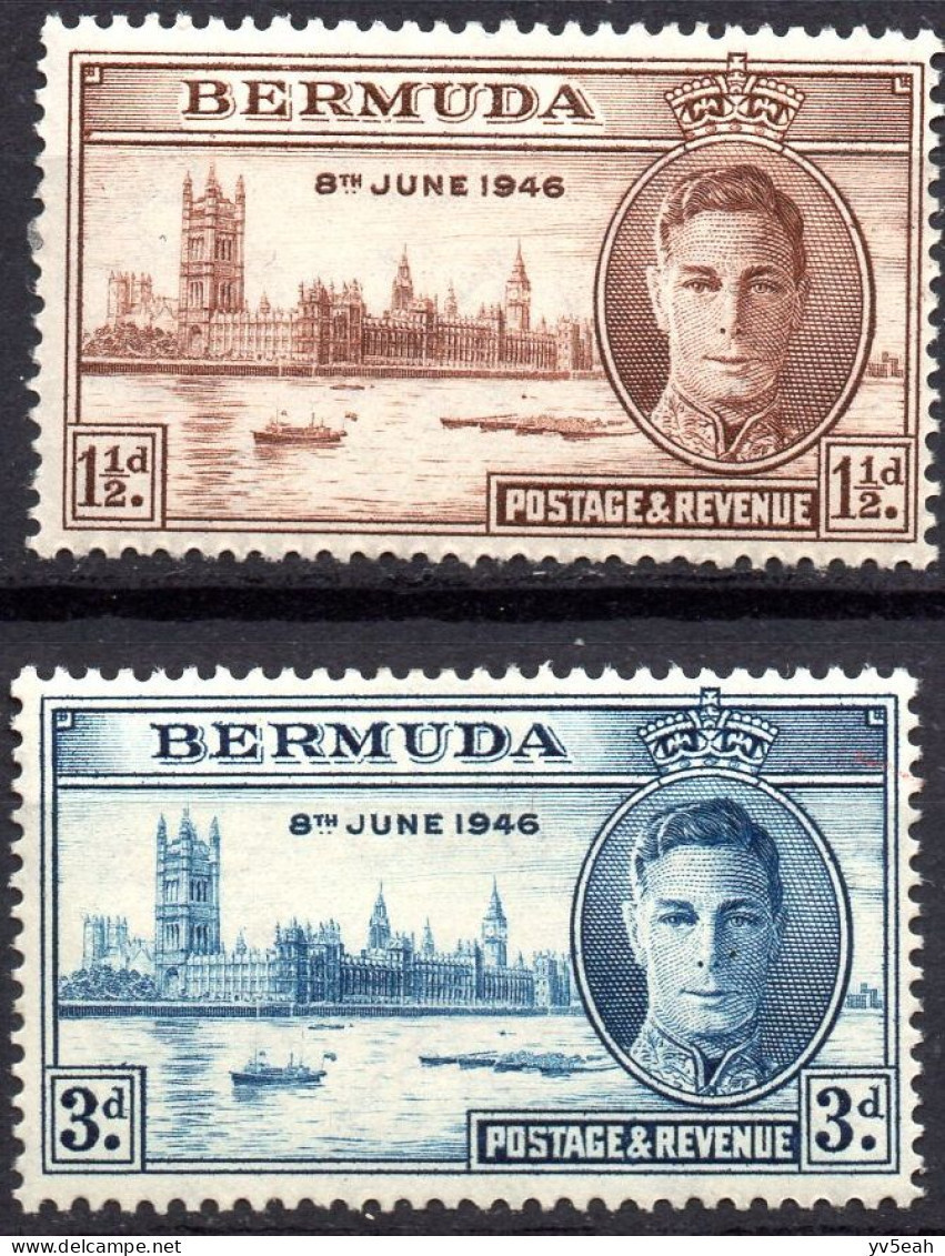 BERMUDA/1946/MNH/SC#131-2/PEACE ISSUE / KING GEORGE VI / KGVI / PARLIAMENT BUILDING LONDON/ FULL SET - Bermudes